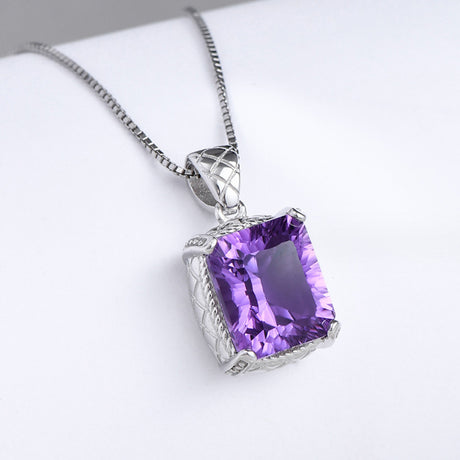 925 Silver Amethyst Necklace Pendant February Birthday gift